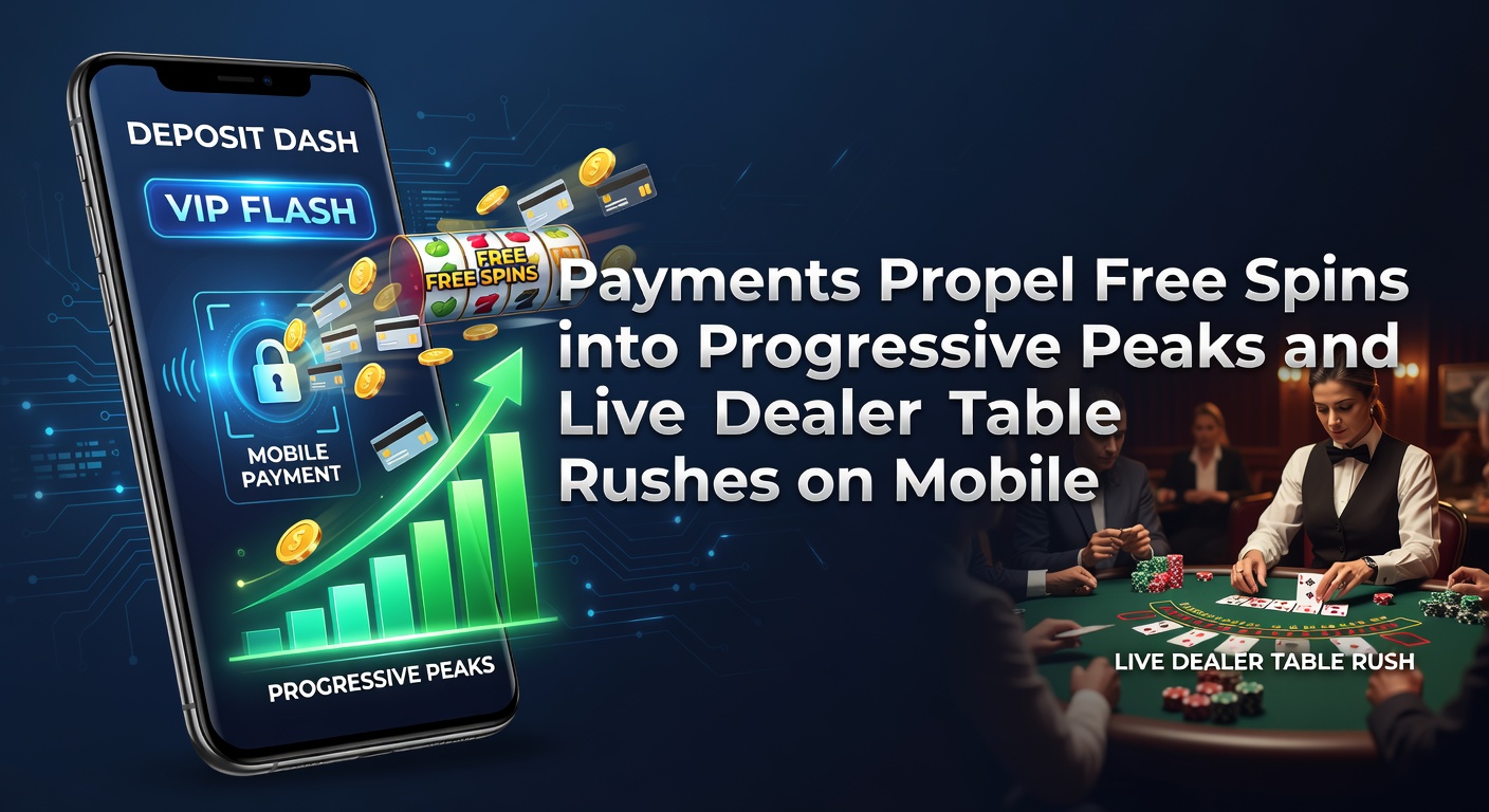 Dynamic illustration of a mobile phone screen showing rapid deposits triggering free spins, progressive jackpots climbing, adn live dealer tables in action