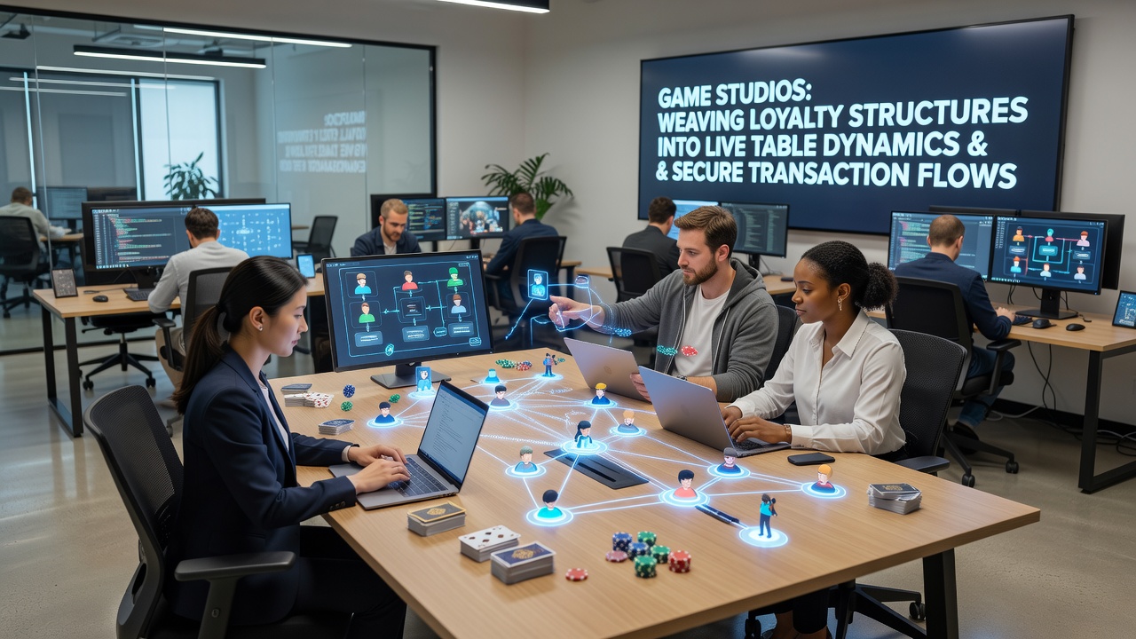 Secure transaction dashboard displaying encrypted payment flows integrated with live table loyalty tracking