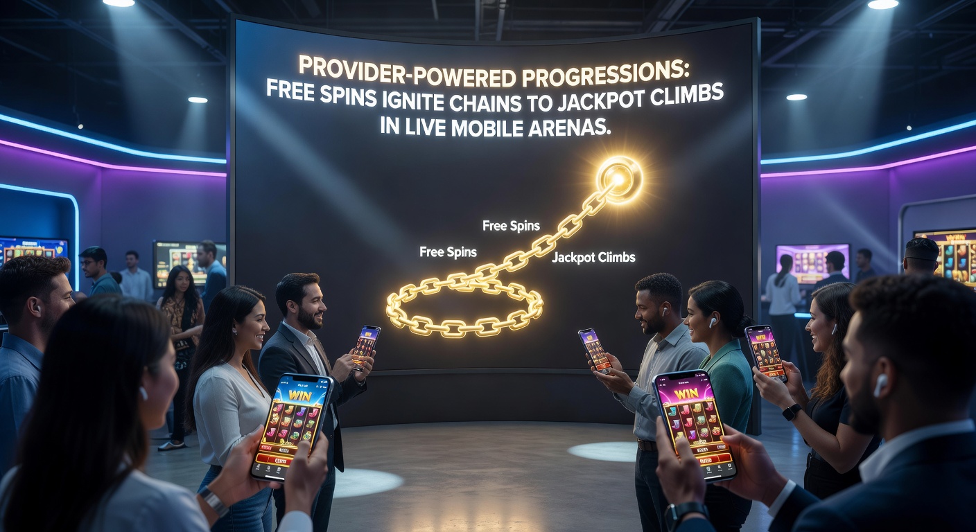 Close-up of a mobile screen showing a live dealer at a roulette table with overlaid free spin chains linking to a climbing progressive jackpot meter, sparks flying from bonus activations