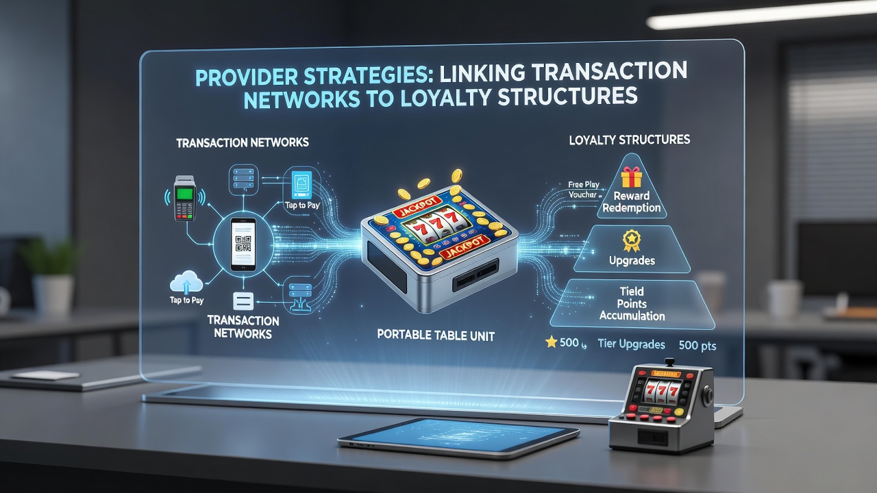 Mobile gaming interface showing integrated transaction and loyalty features for table games and jackpots