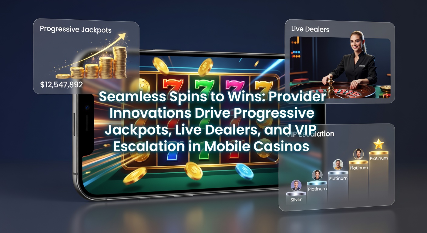 Vibrant mobile casino screen showing progressive jackpot slots and live dealer tables in action, highlighting seamless spins and wins