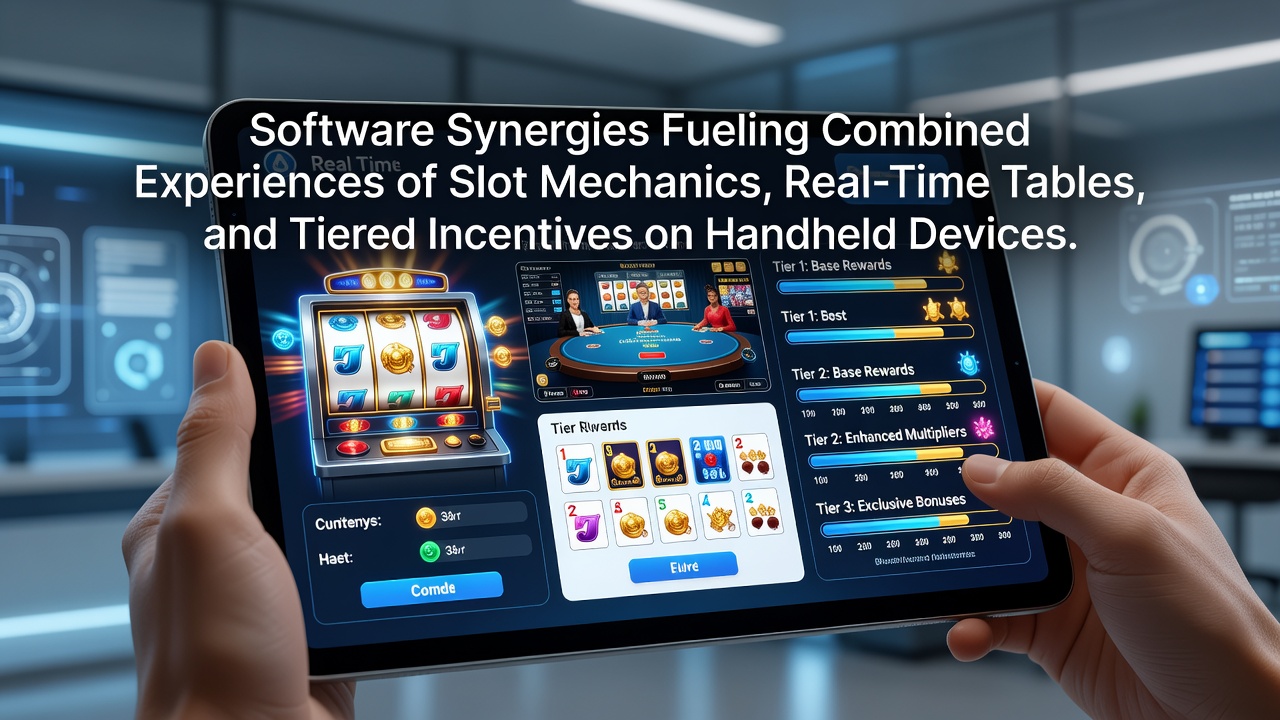 Mobile device displaying integrated slot, live table, and rewards interface